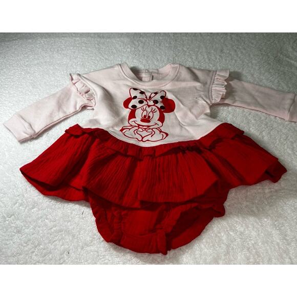New DISNEY Store Baby Minnie Mouse Pink Red Dress Infant 9-12 Months 2 PC Set - Picture 3 of 8